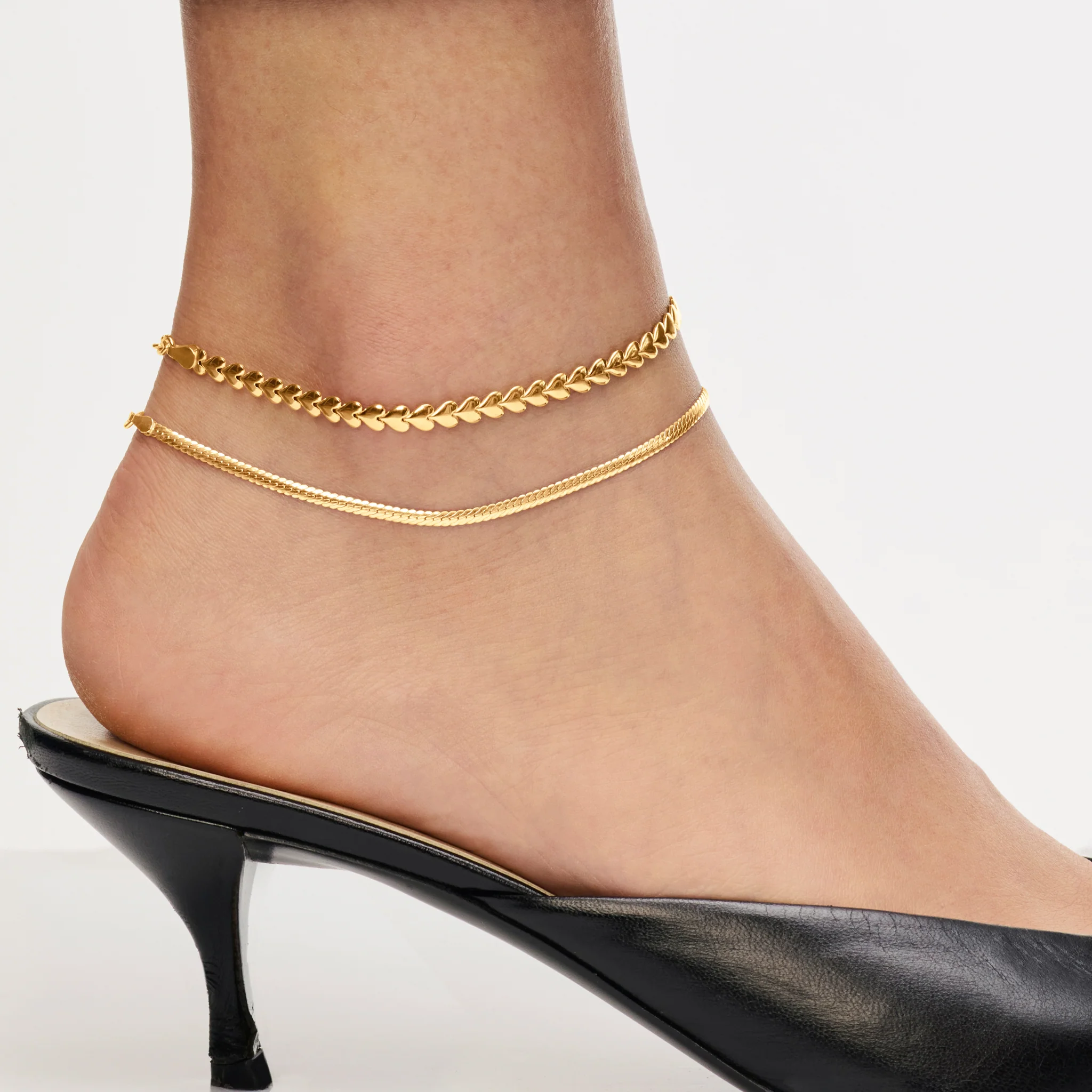 Heart & Herringbone Anklet Set - Image 3