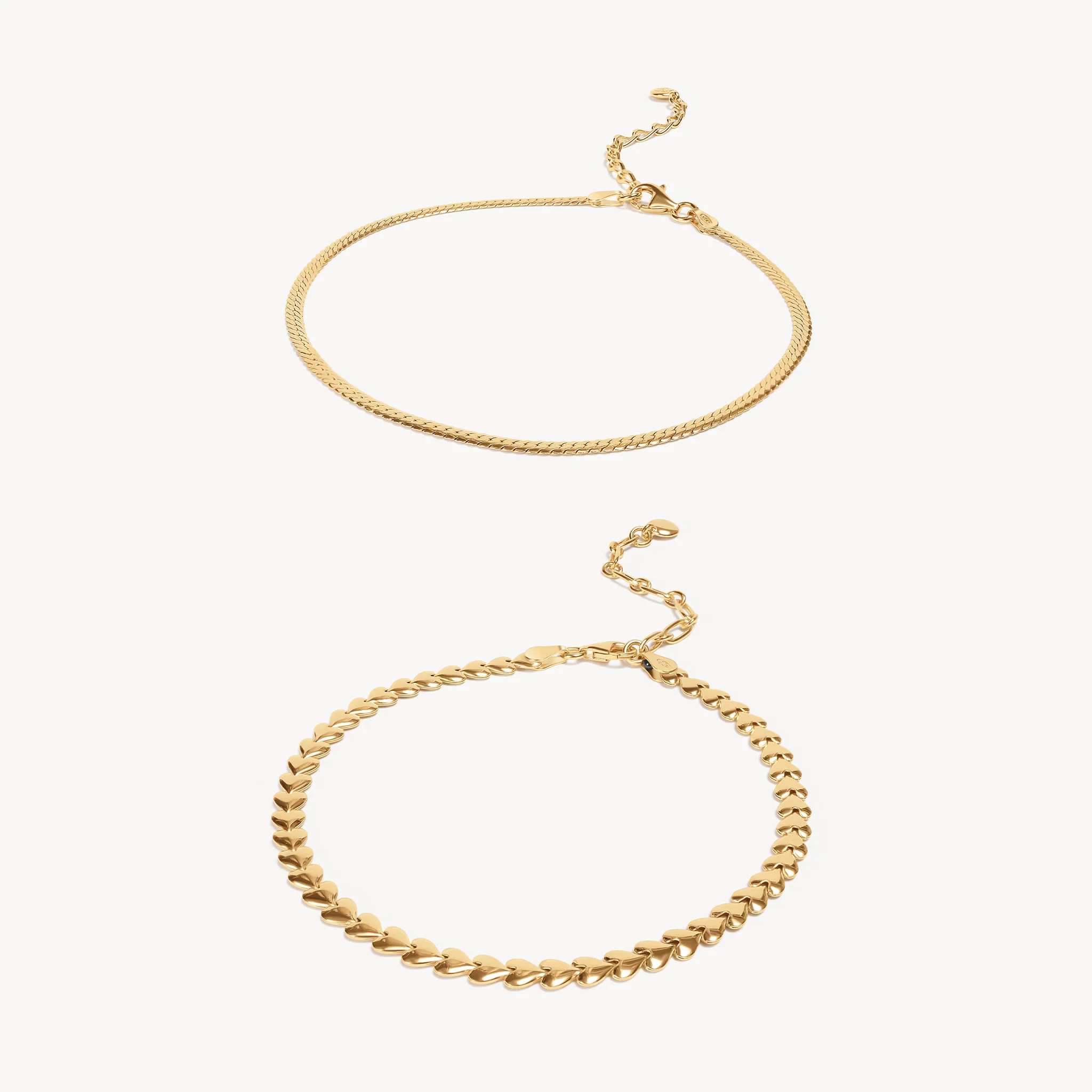 Heart & Herringbone Anklet Set - Image 4