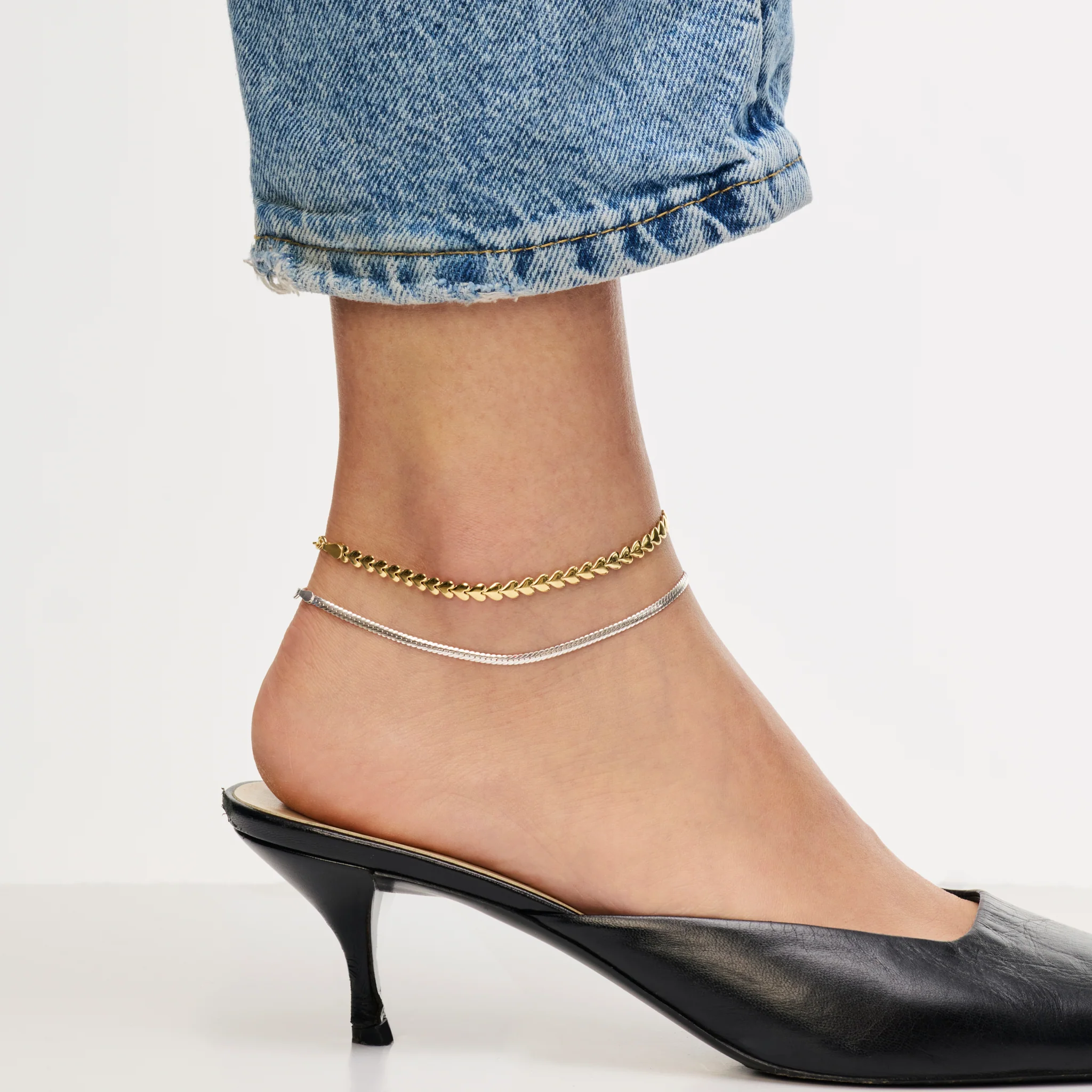 Heart & Herringbone Anklet Set - Image 5