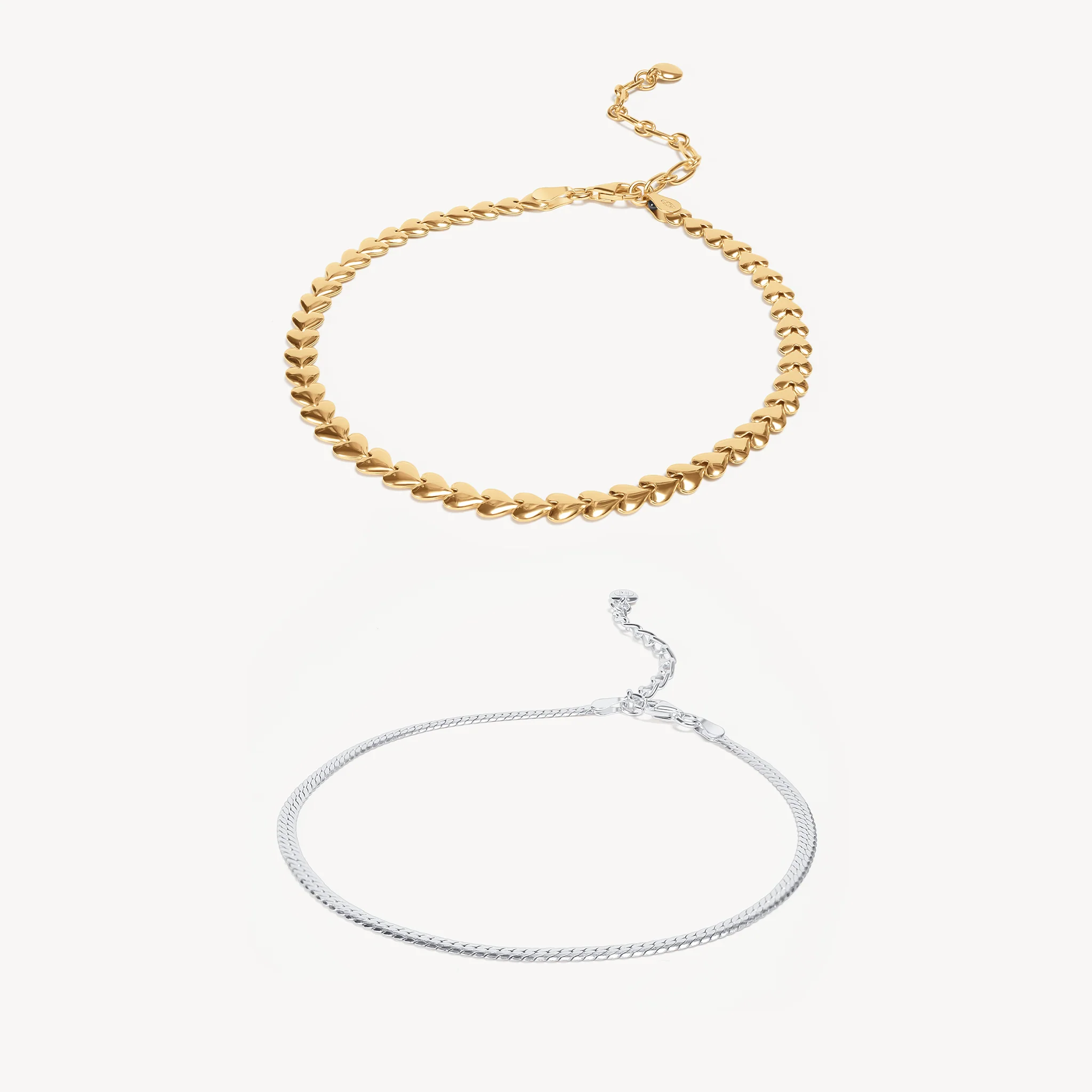 Heart & Herringbone Anklet Set - Image 6