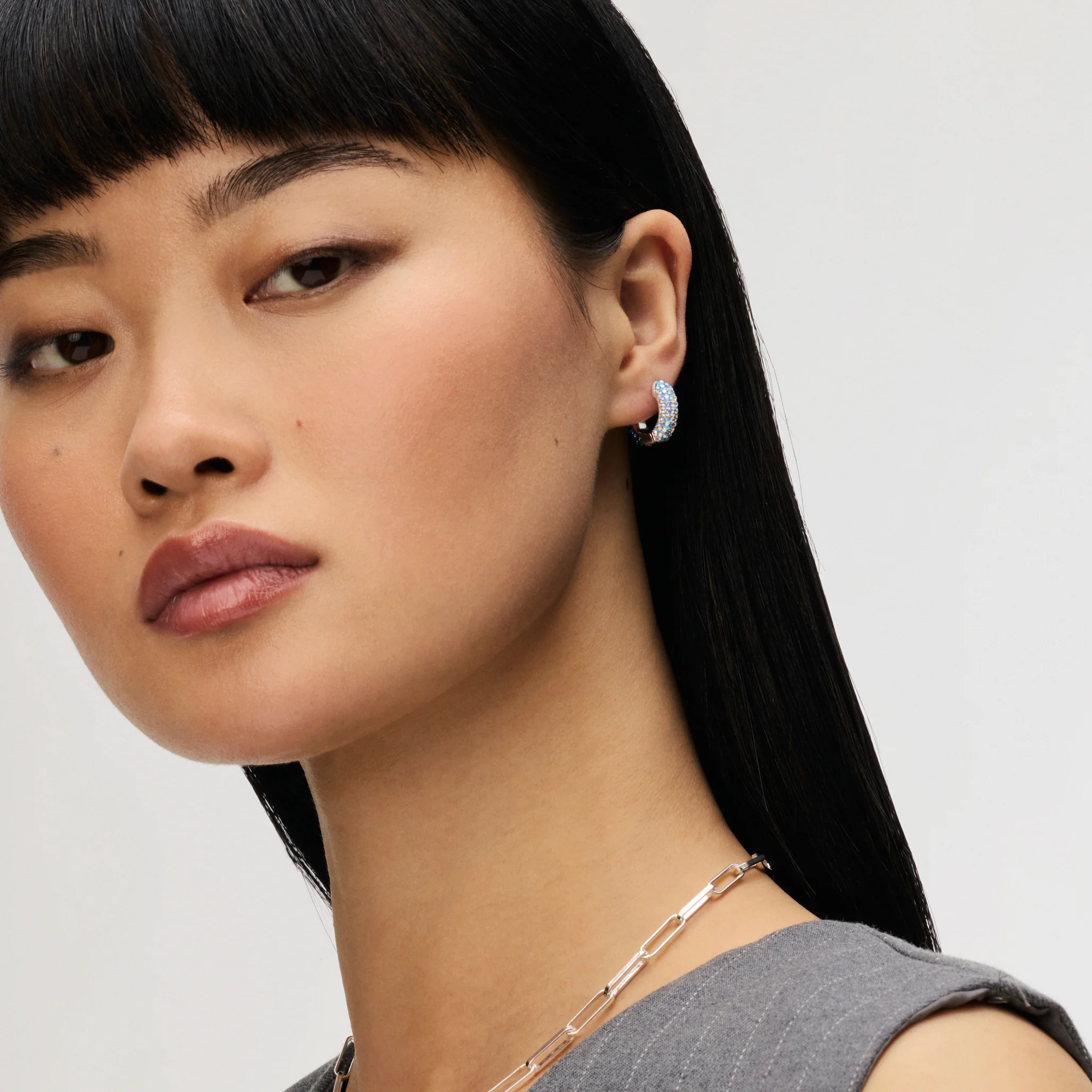 Small Two-Tone Reversible Sparkle Hoop Earrings - Image 3