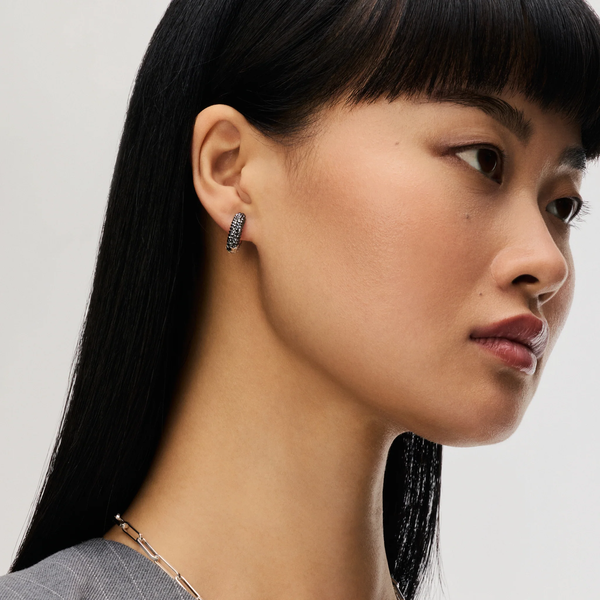 Small Two-Tone Reversible Sparkle Hoop Earrings - Image 5