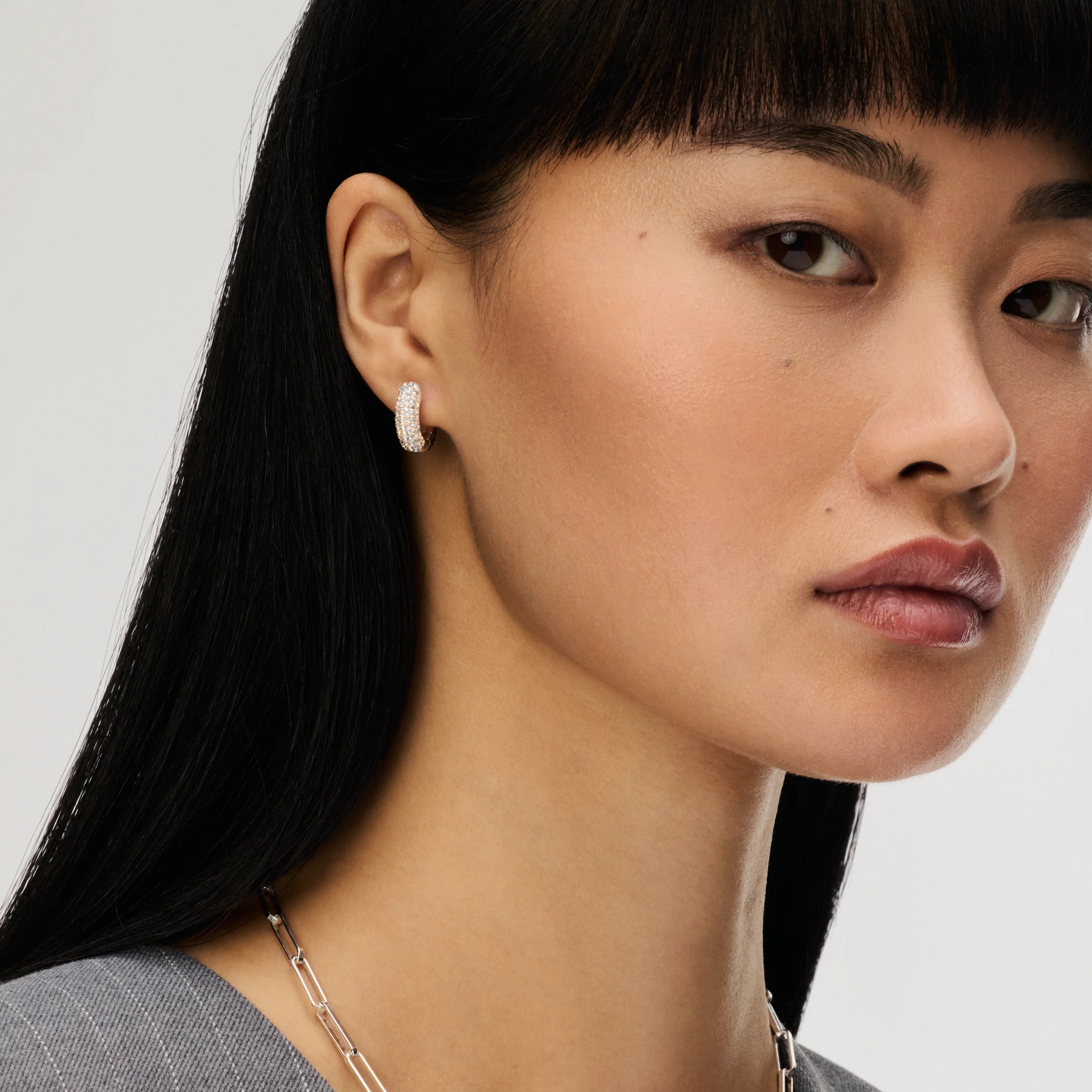 Small Two-Tone Reversible Sparkle Hoop Earrings - Image 6