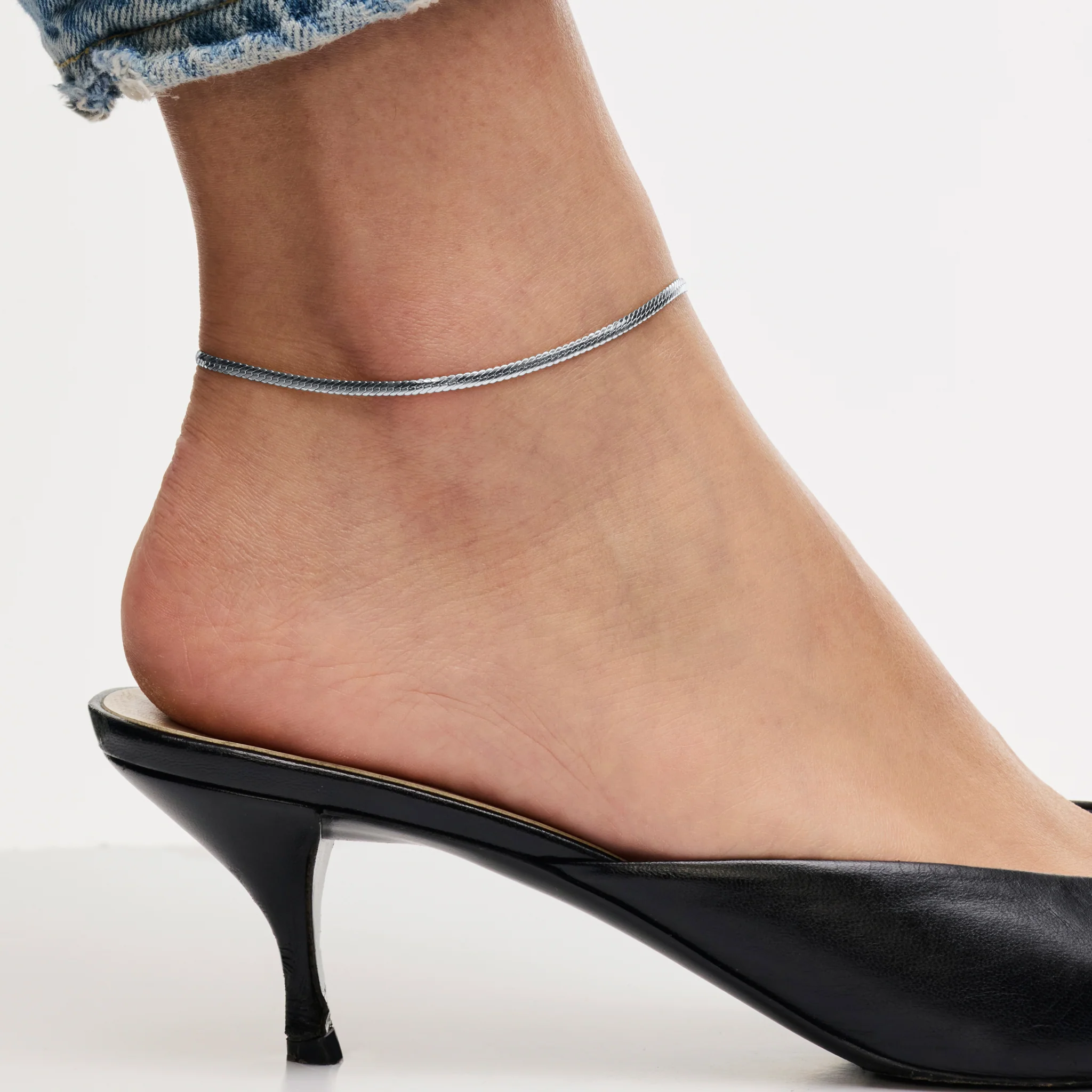 Thin Herringbone Chain Anklet - Image 5